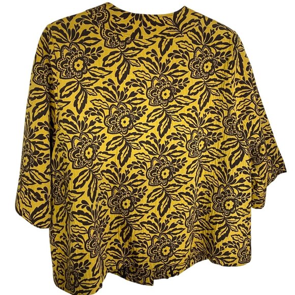 Maggie Barnes Yellow & Brown Floral Cotton Jacket with 3/4 Sleeves Size 2X - Picture 2 of 8